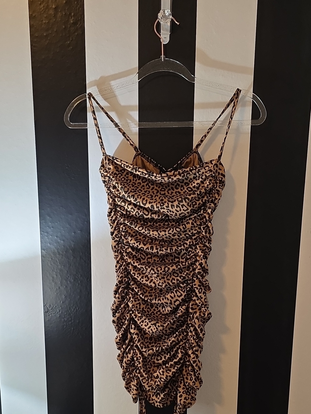 PrettyLittleThing Leopard Ruched Mini Dress - Brown/Black